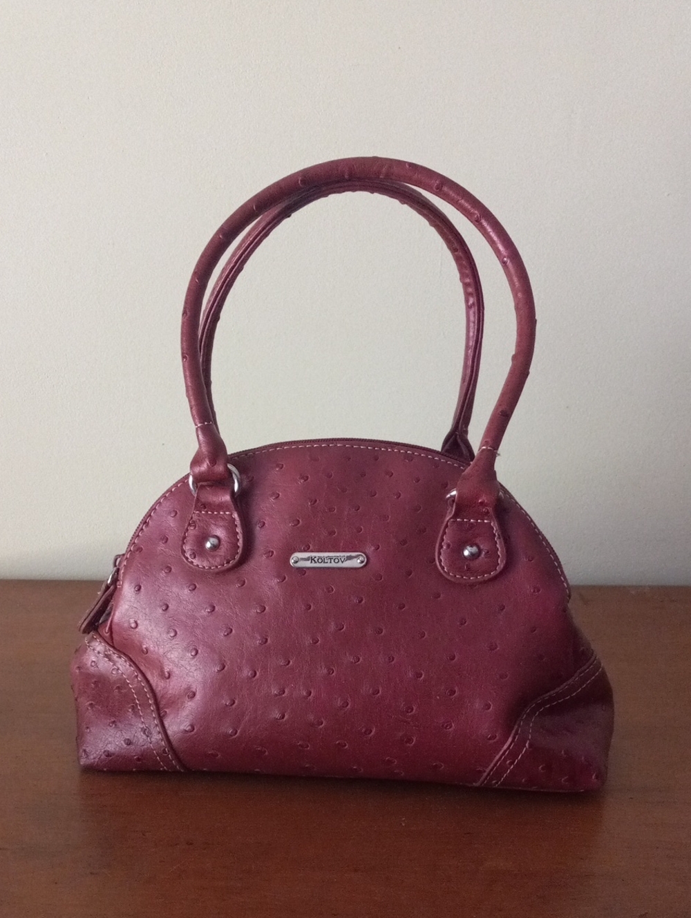 Vintage Koltov Red Faux Ostrich Satchel Handbag